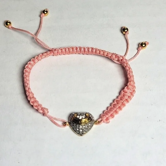 Y2k Vintage Juicy Couture Pink Adjustable Rhinestone Paved Puffed Heart Bracelet - Picture 1 of 3